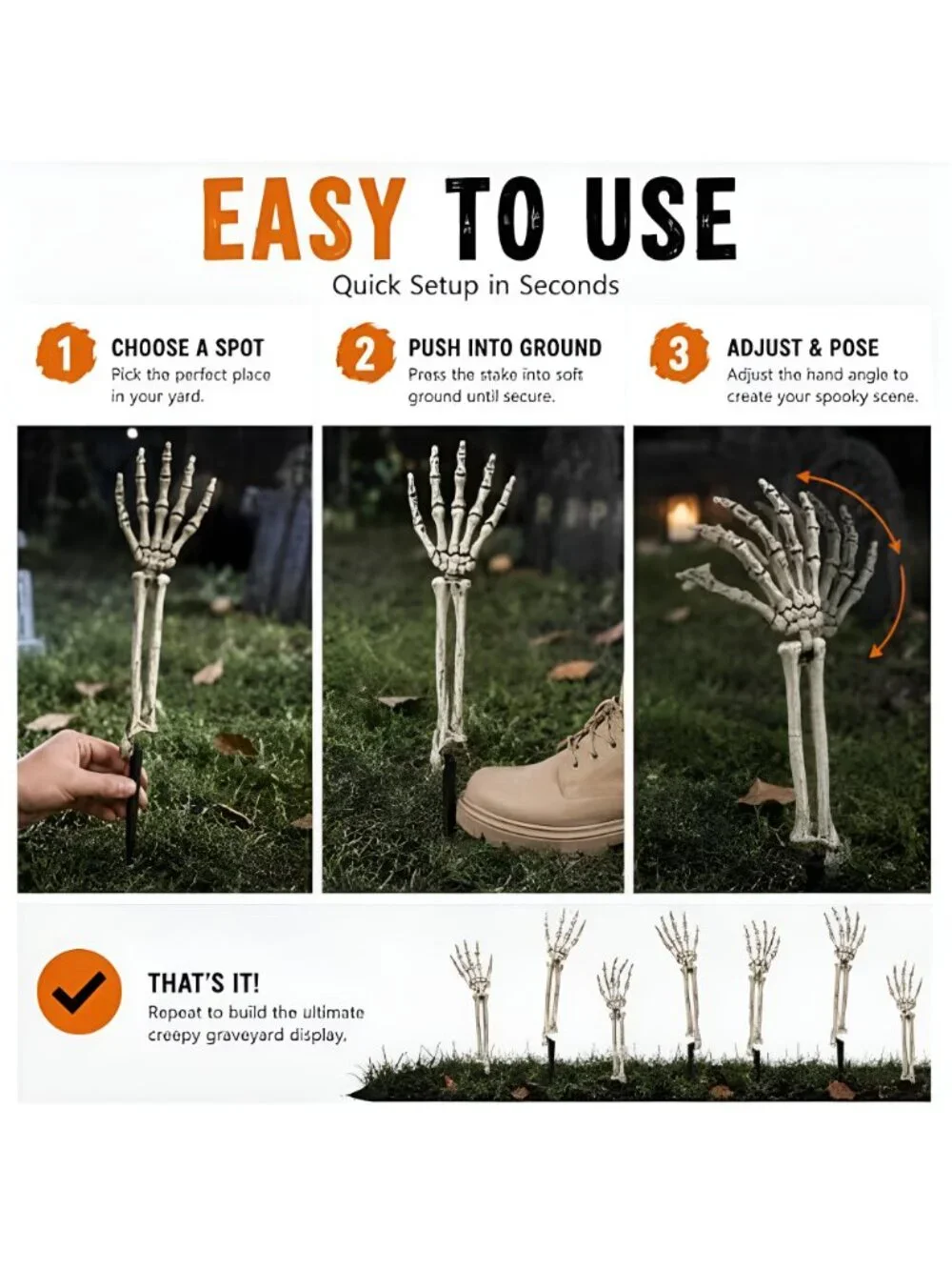 6PC Realistic Skeleton Arm Stakes Halloween Decorations for Lawn Stakes